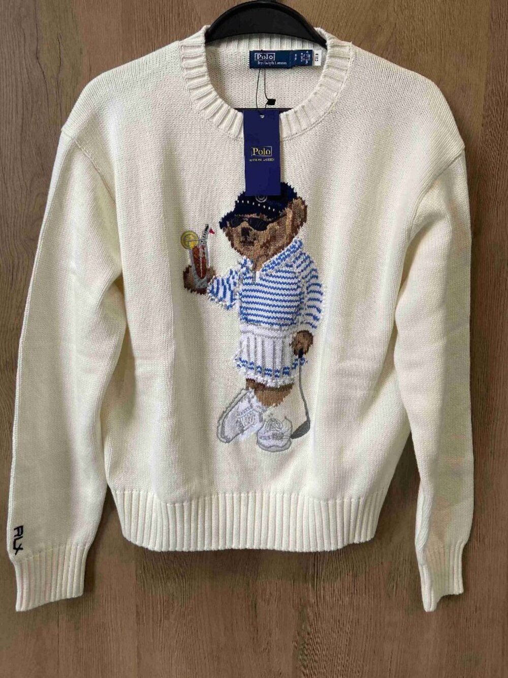 Polo Ralph Lauren Cream Golf Cocktail Polo Bear Crewneck Knit Sweater